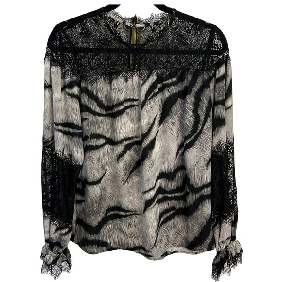 White House‎ Black Market Lace Yoke Tiger Print Blouse Womens Sz S NEW WITH TAG - Picture 1 of 10